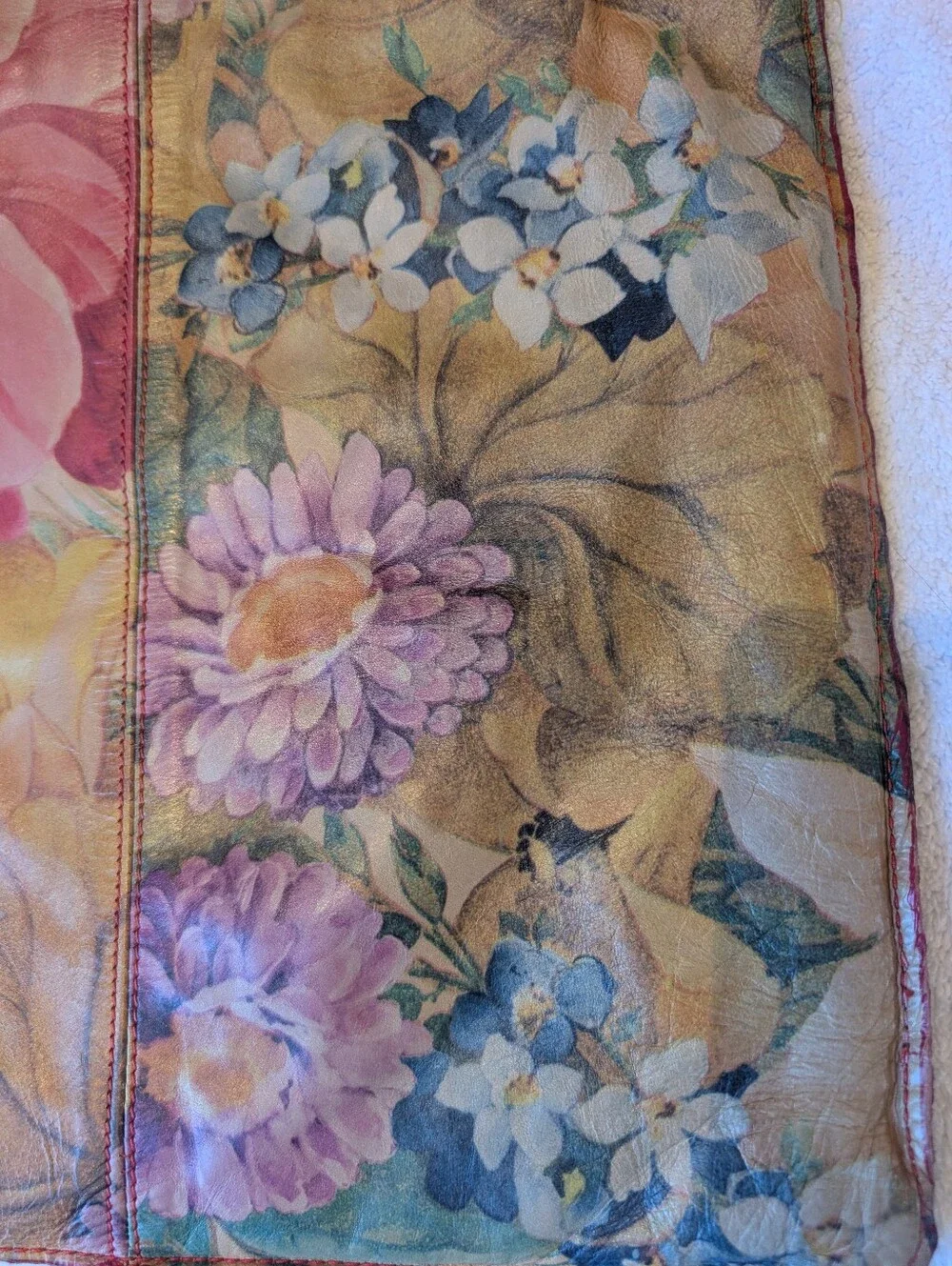 Vintage Cecconi Piero Italian Leather Floral Botanical Tote Bag Cottagecore
